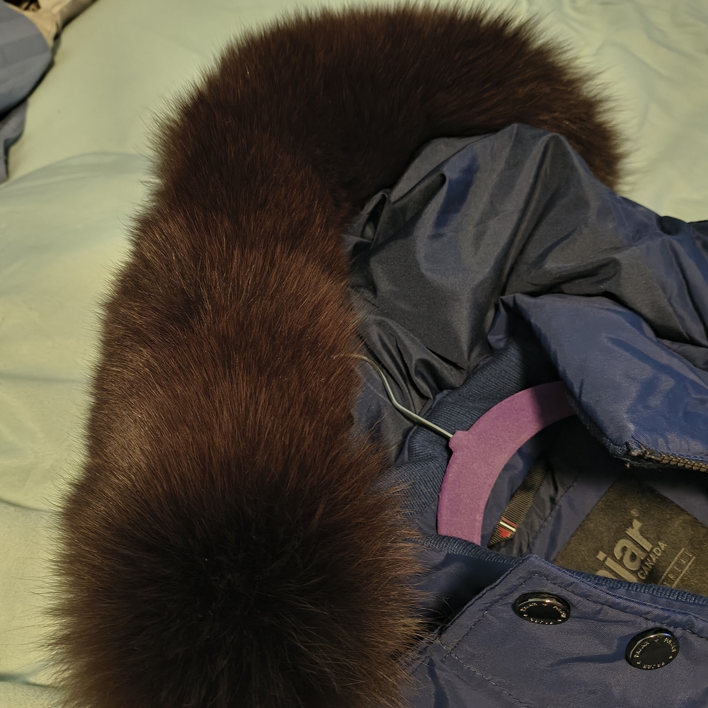 Pajar Blue Puffer Jacket with Brown Fur Trim